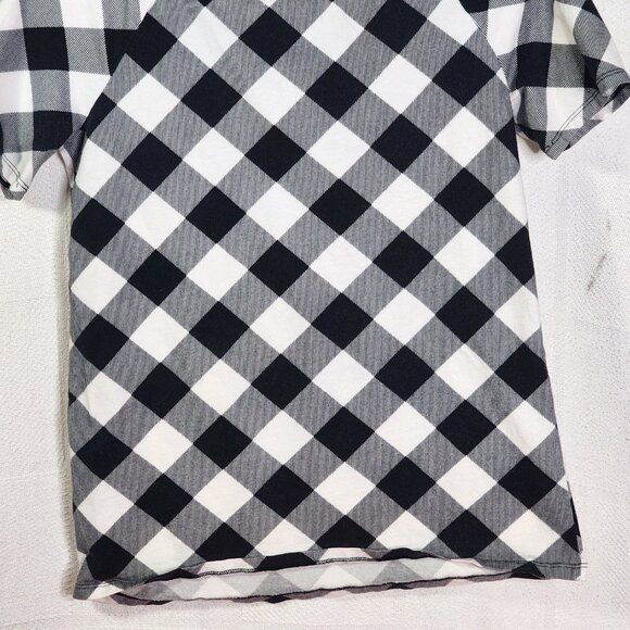 Justice Black White Check SS Black Sequin Bow Neckline Cotton Span Top Size 18 - Picture 12 of 16